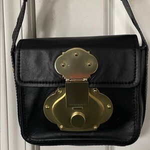 Cynthia Rowley Shoulder Bag Black Gold Tone Hardware Compact Size Flap Top